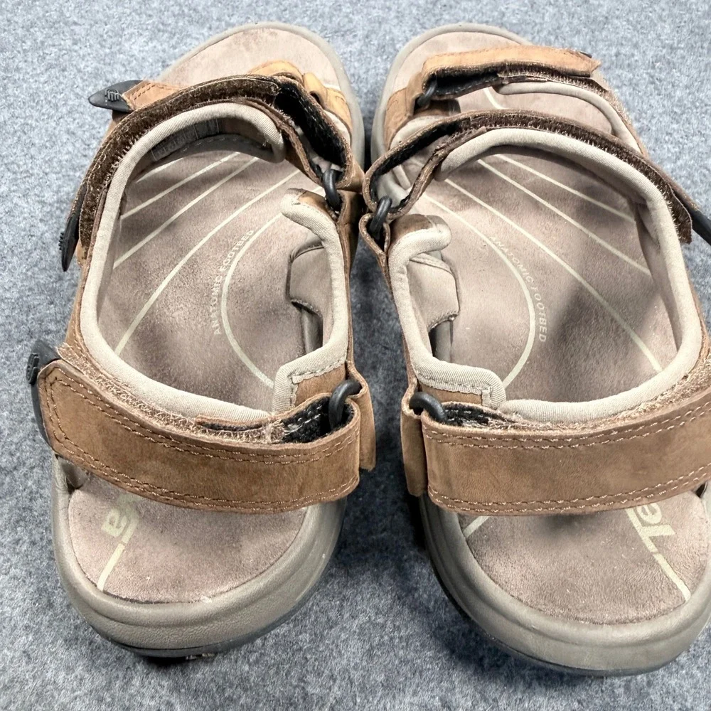 Teva Tanza Leather Sport Sandals Mens 9 Brown Hiking Trail Shoc Pad 1002263